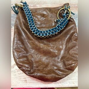 Deux Lux Brown Shoulder Bag with Blue Trim